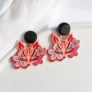 *50% OFF! Hibiscus Flower Fox earrings acrylic bohemian boho